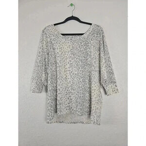 Pre Owned Womens Cheetah Sweatshirt Cream Gray Oversized Sweater Medium